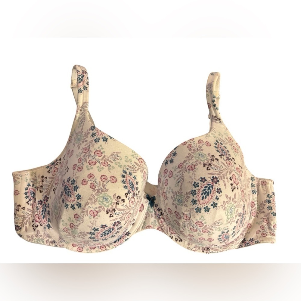 Cacique Lined T Shirt Bra Sz 40DD Underwire Padded Floral Printed Blue Plum